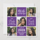 卒業モダン5写真コラージュ紫の卒業 案内状 (正面)