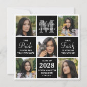 卒業モダン5写真コラージュ黒卒業 招待状 (正面)