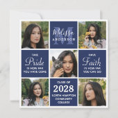 卒業モダン5写真海軍ブルー卒業生 招待状 (正面)