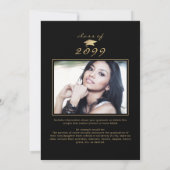 卒業モダン5枚の写真Script Cap Black金ゴールド 案内状 (裏面)