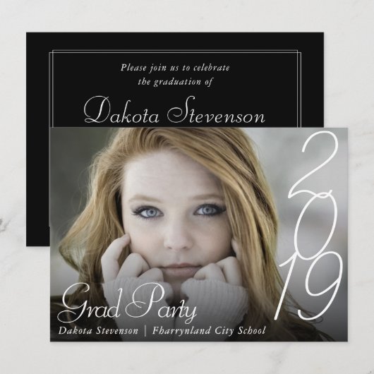 卒業モダン |手書き文字の写真 招待状 (正面/裏面)