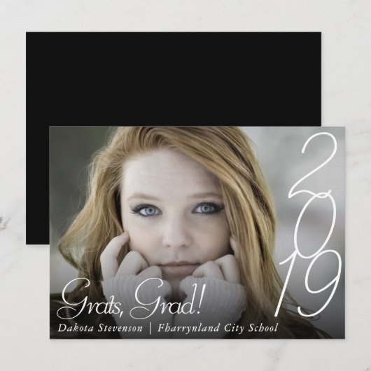 卒業モダン |手書き文字の写真 案内状 (正面/裏面)