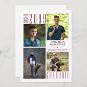 卒業モダンBurgundy Maroon 5写真 案内状 (正面/裏面)