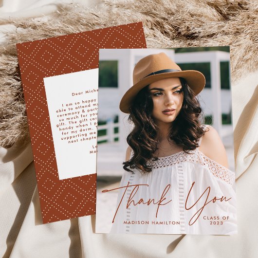 卒業モダンTerracottaスクリプト写真卒業 サンキューカード