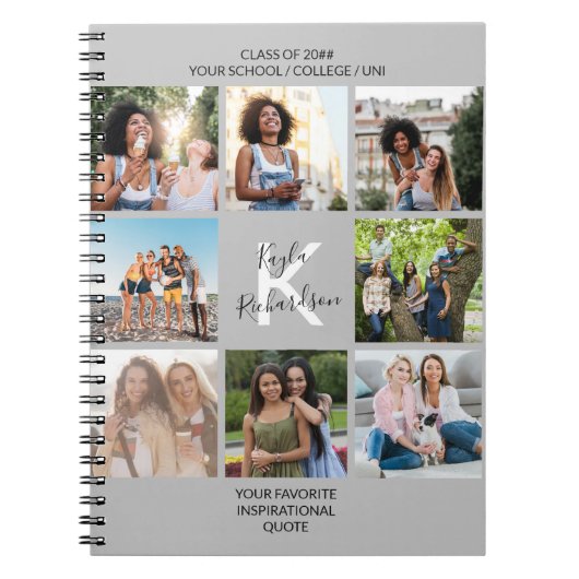 卒業モノグラムの引用文8 Photo Collage Gray ノートブック (正面)