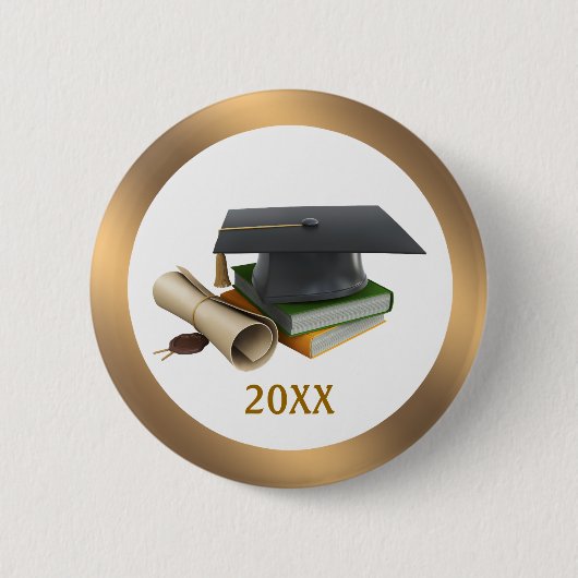 卒業モルタルと卒業証書ボタン 缶バッジ (正面)