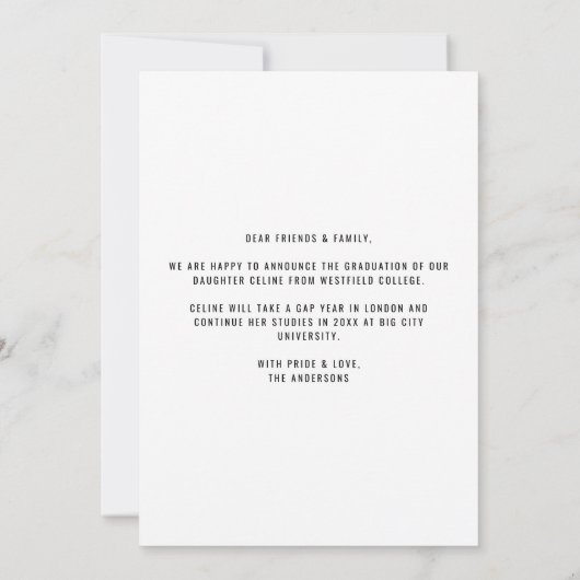 卒業ユニークタイポグラフィフルフォト卒業 案内状 (裏面)