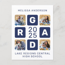 卒業ユニークネイビーブルーホワイト4 Photo Gradation インビテーションポストカード