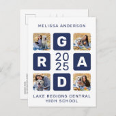 卒業ユニークネイビーブルーホワイト4 Photo Gradation インビテーションポストカード (正面/裏面)