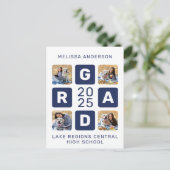 卒業ユニークネイビーブルーホワイト4 Photo Gradation インビテーションポストカード (スタンド正面)