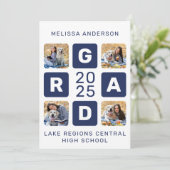 卒業ユニークネイビーブルーホワイト4 Photo Gradation 案内状 (スタンド正面)