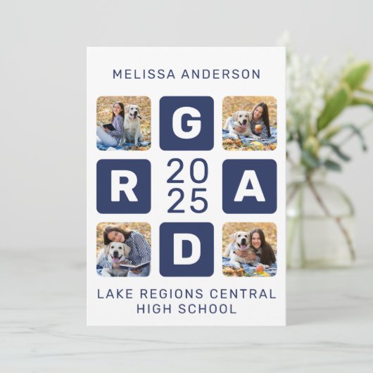 卒業ユニークネイビーブルーホワイト4 Photo Gradation 案内状 (スタンド正面)