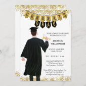 卒業ユニーク招待状男性茶色の髪 招待状 (正面/裏面)