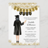 卒業ユニーク招待状黒髪 招待状 (正面/裏面)