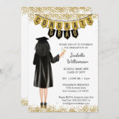 卒業ユニーク招待状黒髪 招待状 (正面/裏面)