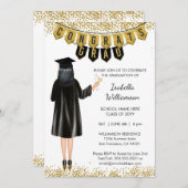 卒業ユニーク招待状黒髪 招待状 (正面/裏面)