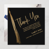 卒業ユニーク黒金ゴールドタッセルグラッド写真 サンキューカード (正面/裏面)