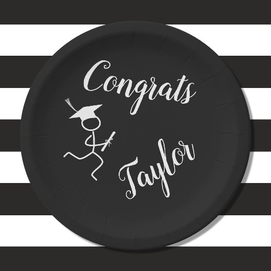 卒業ランナー©ランニング白黒プレート ペーパープレート