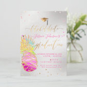 卒業ルアウ（ハワイ式宴会）、ピンナップル、ピンク 招待状 (スタンド正面)