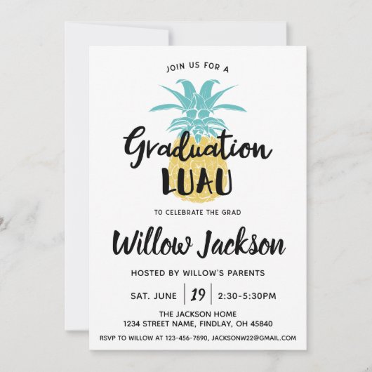 卒業ルアウ（ハワイ式宴会）卒業パーティーオープンハウス 招待状 (正面)