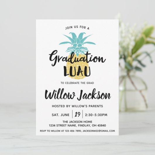卒業ルアウ（ハワイ式宴会）卒業パーティーオープンハウス 招待状 (スタンド正面)