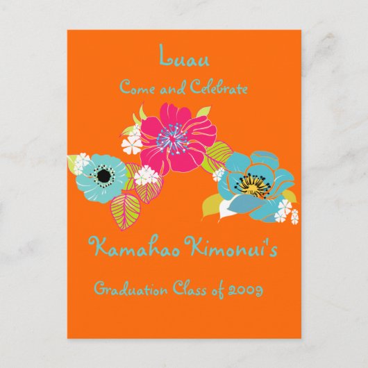 卒業ルアウ(ハワイ式宴会)招待状/DIY背景 インビテーションポストカード (正面)