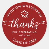 卒業レッドモダンサンキュースクリプトハートキャップ ラウンドシール (正面)
