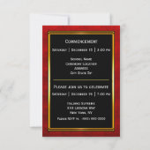 卒業レッド金ゴールドフレームブラック卒業 案内状 (裏面)