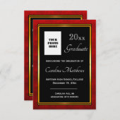 卒業レッド金ゴールドフレームブラック卒業 案内状 (正面/裏面)