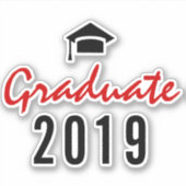 卒業レッド、黒の卒業2019手書き シール (正面)