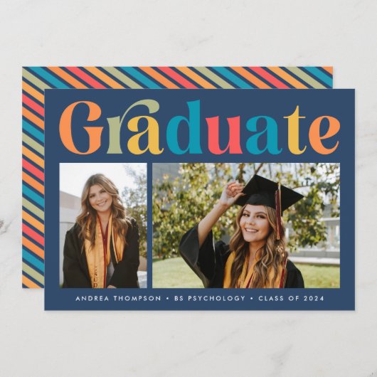 卒業レトロカラフル2枚写真卒業 案内状 (正面/裏面)