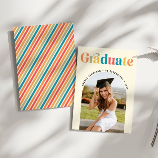 卒業レトロカラフルArch写真卒業 案内状