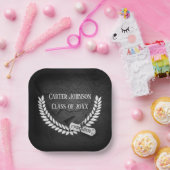 卒業ローレルリースオンブラックロック ペーパープレート (パーティー)