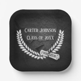 卒業ローレルリースオンブラックロック ペーパープレート