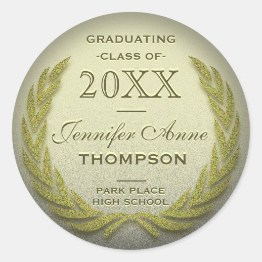 卒業ローレルリース金ゴールドグリッタールック ラウンドシール (正面)