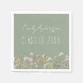 卒業ワイルドフラワーセージ緑ボホシック スタンダードカクテルナプキン (正面)