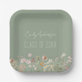 卒業ワイルドフラワーセージ緑モダングラード ペーパープレート (正面)