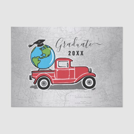 卒業ヴィンテージトラックグラッドキャップワールドグローブ 薄葉紙 (正面)