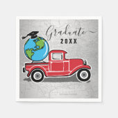 卒業ヴィンテージレッドトラックグラッドキャップワールドグローブ スタンダードカクテルナプキン (正面)