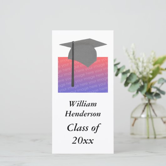 卒業上限の下に写真を追加フォトカード 案内状 (スタンド正面)