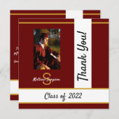 卒業伝統的暗赤色サンキューカード サンキューカード (正面/裏面)