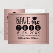 卒業保存ザデートブラックタイポグラフィローズゴールド 案内ポストカード (正面/裏面)