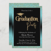 卒業党ターコイズグラデーション紙吹雪 招待状 (正面/裏面)