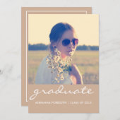 卒業党 | シックなベージュ写真 招待状 (正面/裏面)