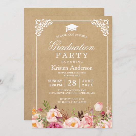 卒業党 |フローラ素朴フレームクラフト 招待状 (正面/裏面)