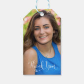 卒業写真ありエレガントがとうスクリプトティール（緑がかった色） ギフトタグ (正面)