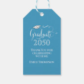 卒業写真ありエレガントがとうスクリプトティール（緑がかった色） ギフトタグ (裏面)