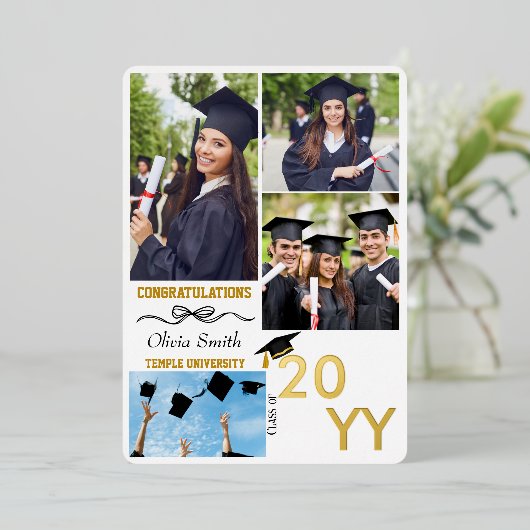 卒業写真おめでとうございます卒業生BFF金ゴールド 箔シーズンカード (立ち正面)