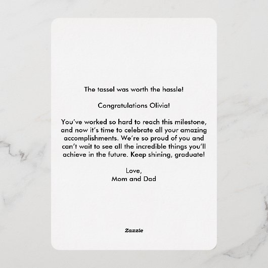 卒業写真おめでとうございます卒業生BFF金ゴールド 箔シーズンカード (裏面)