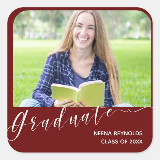 卒業写真かわいい2023年クラス卒業パーティー スクエアシール (正面)